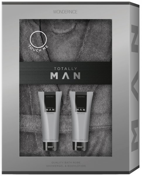 Geschenkset mit Microfaser Bademantel &quot;MEN&quot; in Kartonage grau