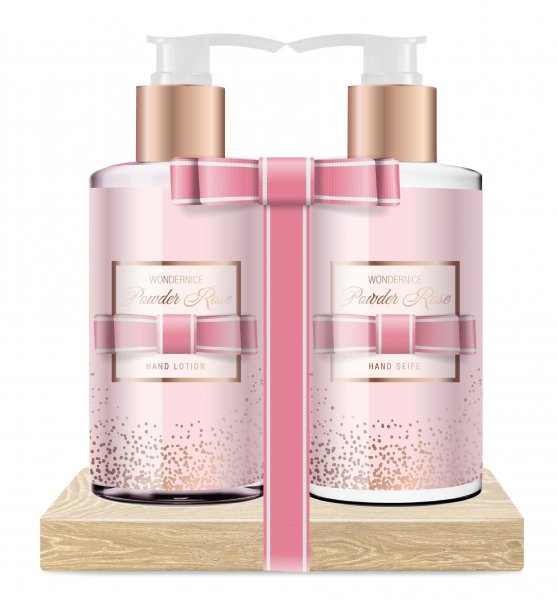 Handspender Set &quot;Powder Rose&quot; auf Holztray mit Schleife