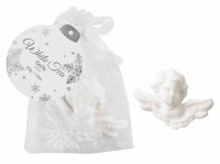 Engelsseife im bedruckten Organzas&auml;ckchen silberfarben G&auml;steseife