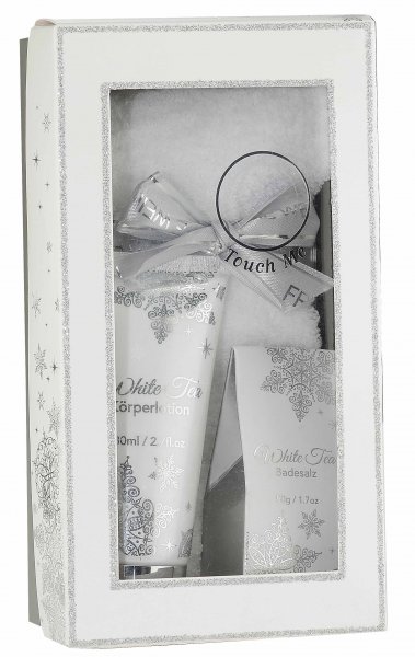 Geschenkset mit Kuschelsocken &quot;White Tea&quot; silberfarben